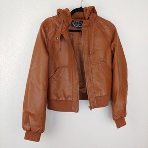 Ambiance Brown Leather Motto Jacket Size L